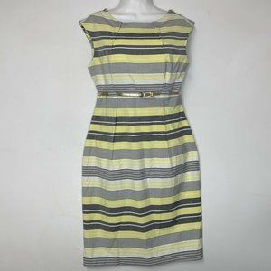 NWOT Calvin Klein Sheath Women Dress Size 6 Yellow‎ Gray Striped Sleeveless Zip